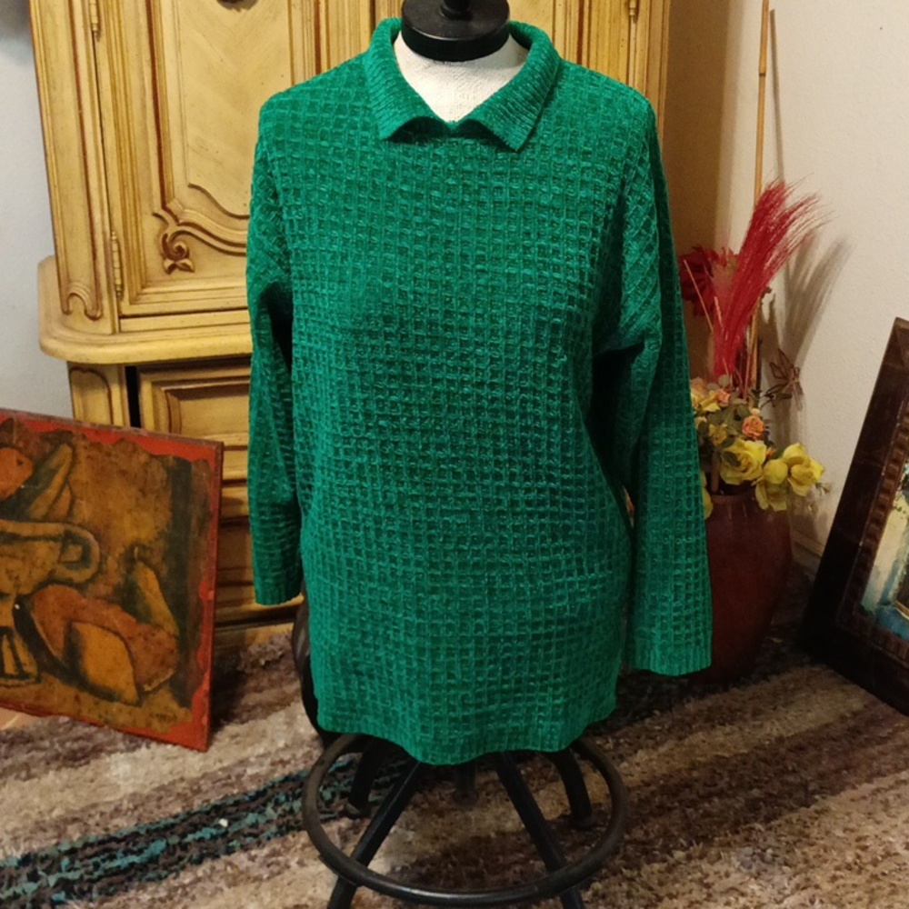 Womens Soft Sweater Sz Large Christmas Green Knit pullover JENNIFER MOORE